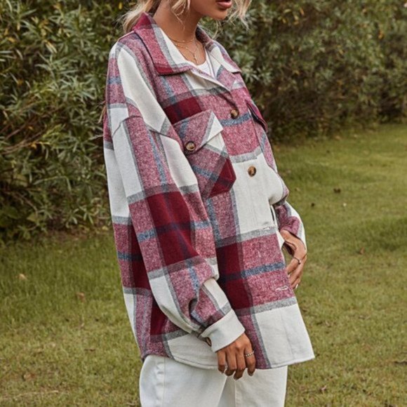 Plaid Button Front Oversized Overshirt / SHACKET - Picture 3 of 7